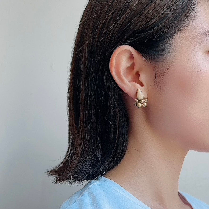 Pear Vintege Pearl Earring 【Beige & Gold】