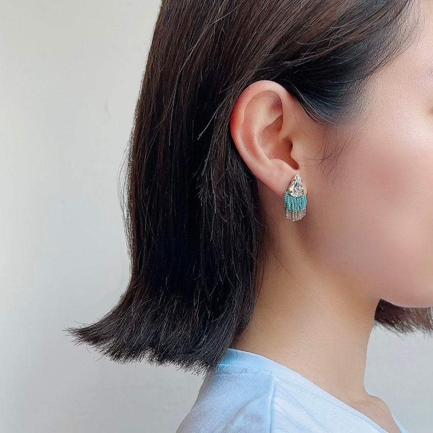 Swarovski Fringe Earring 【Turquoise & Gold】