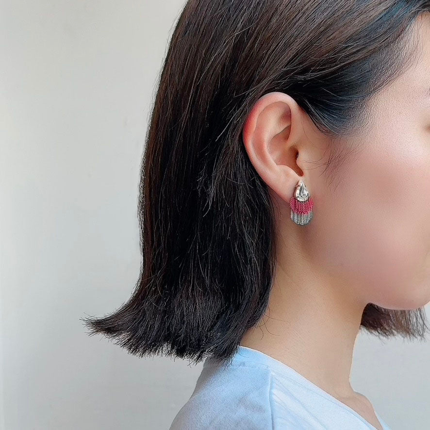 Swarovski Fringe Earring 【Pink & Silver】