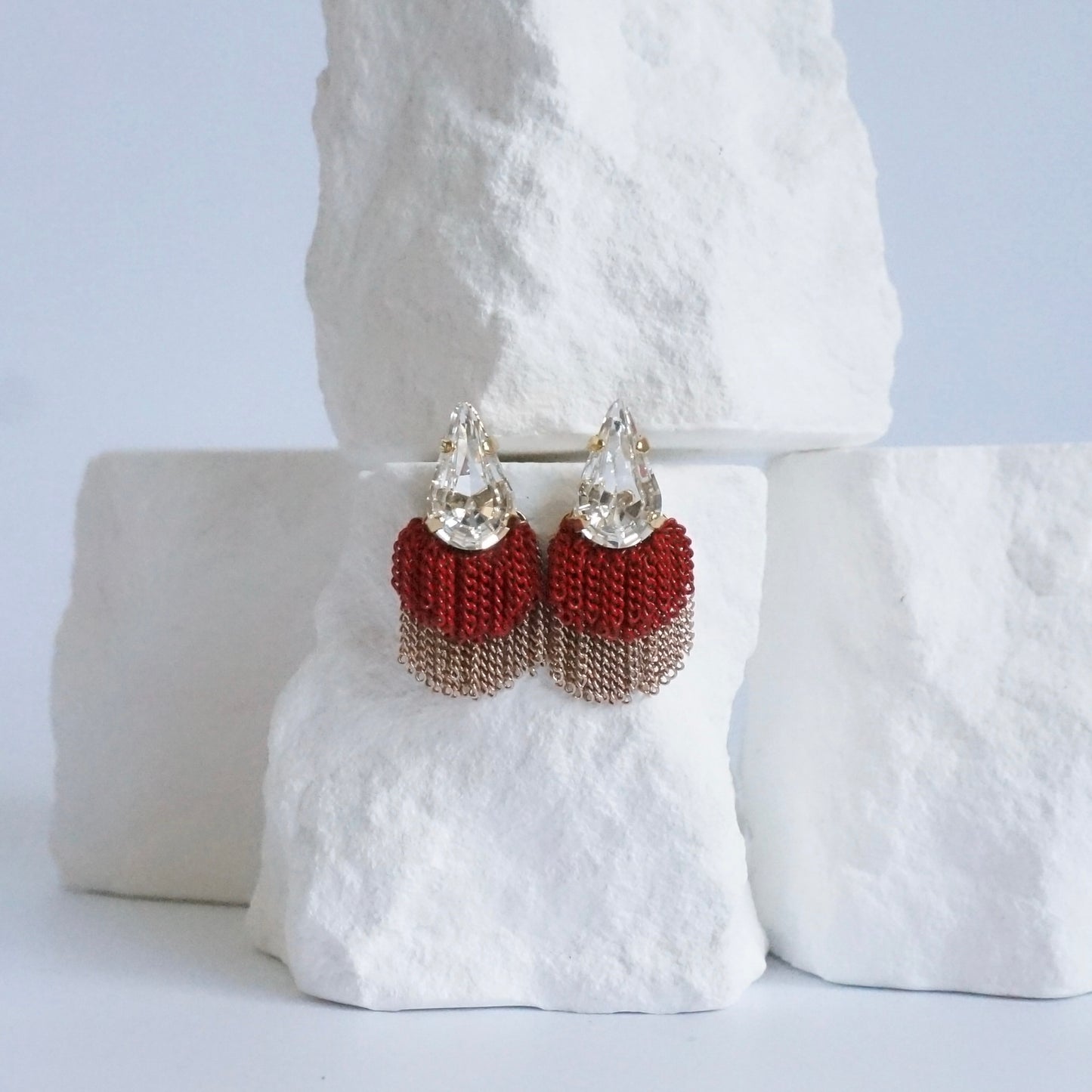 Swarovski Fringe Earring 【Red & Gold】