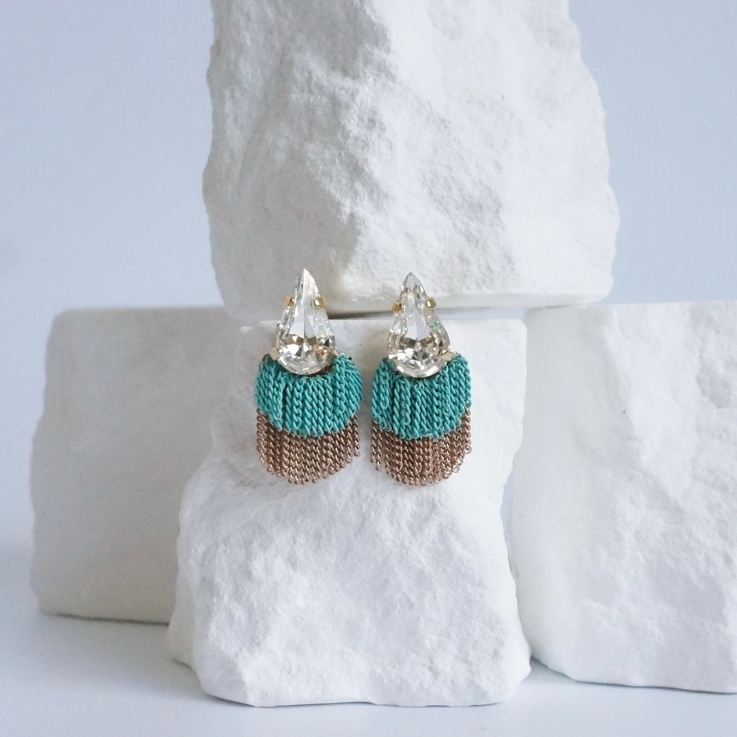 Swarovski Fringe Earring 【Turquoise & Gold】