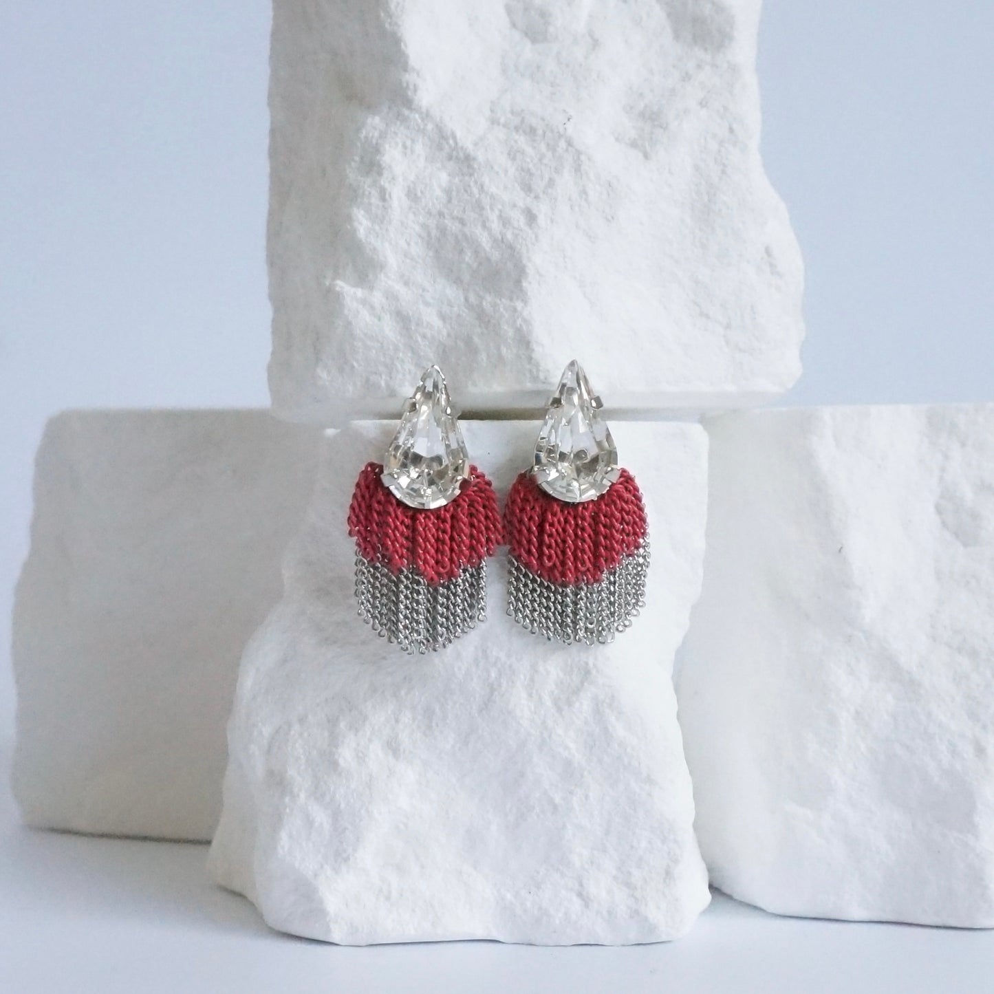 Swarovski Fringe Earring 【Pink & Silver】