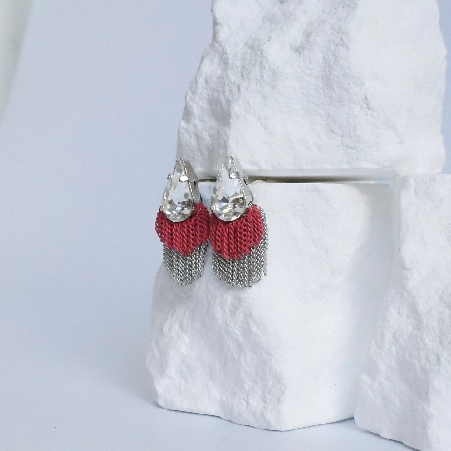 Swarovski Fringe Earring 【Pink & Silver】