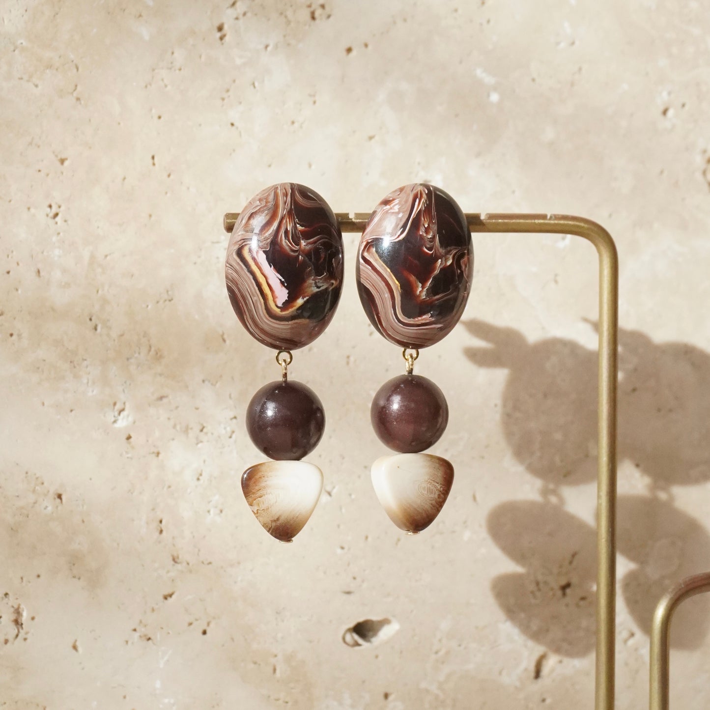 Italian Stone Earring【Dark Brown Marble】