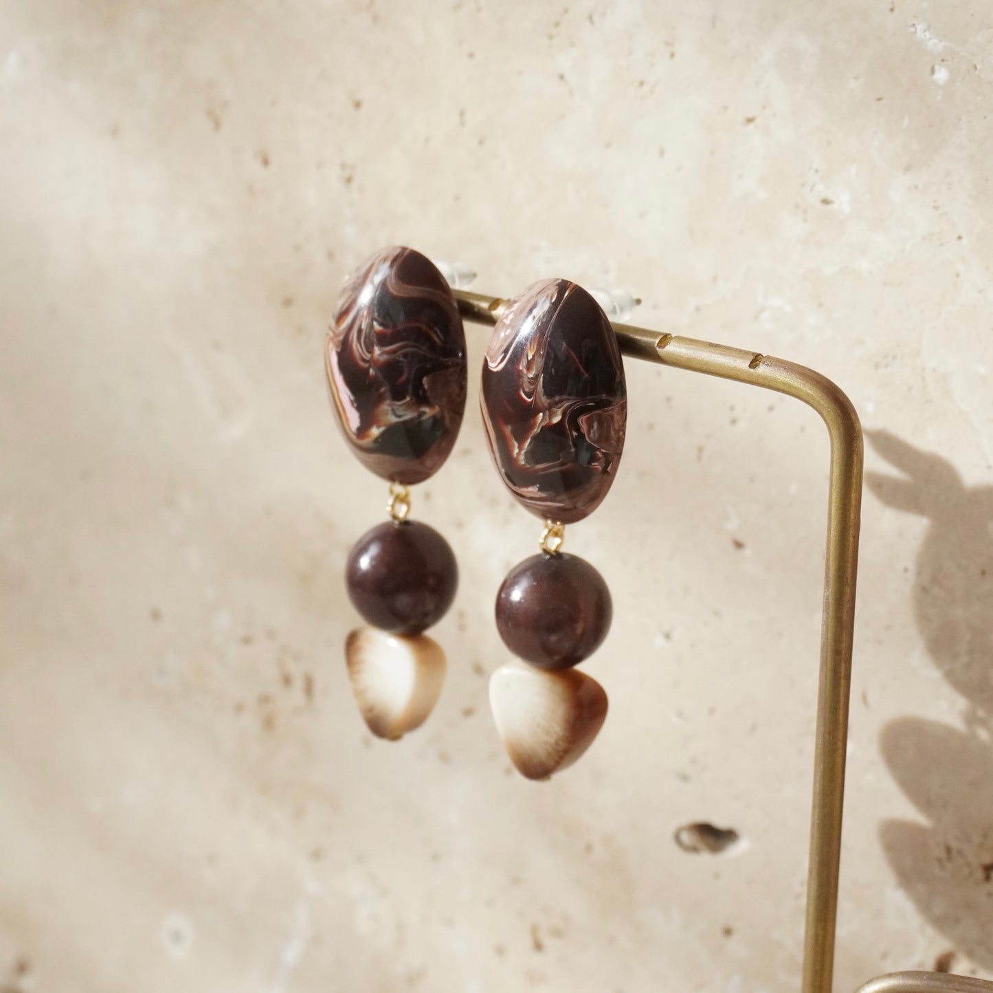 Italian Stone Earring【Dark Brown Marble】
