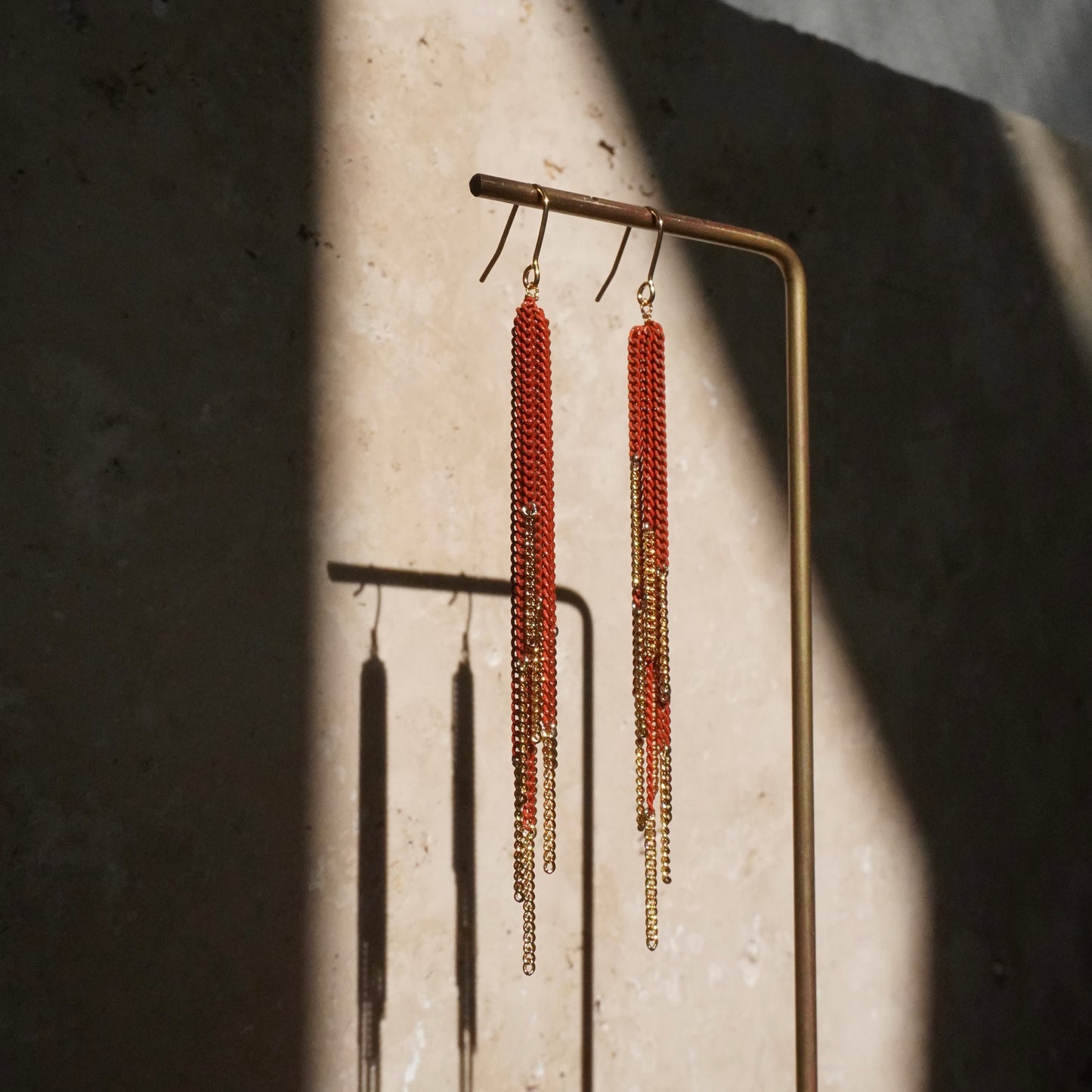 Bicolor Tassel Earring【Orange & Gold】