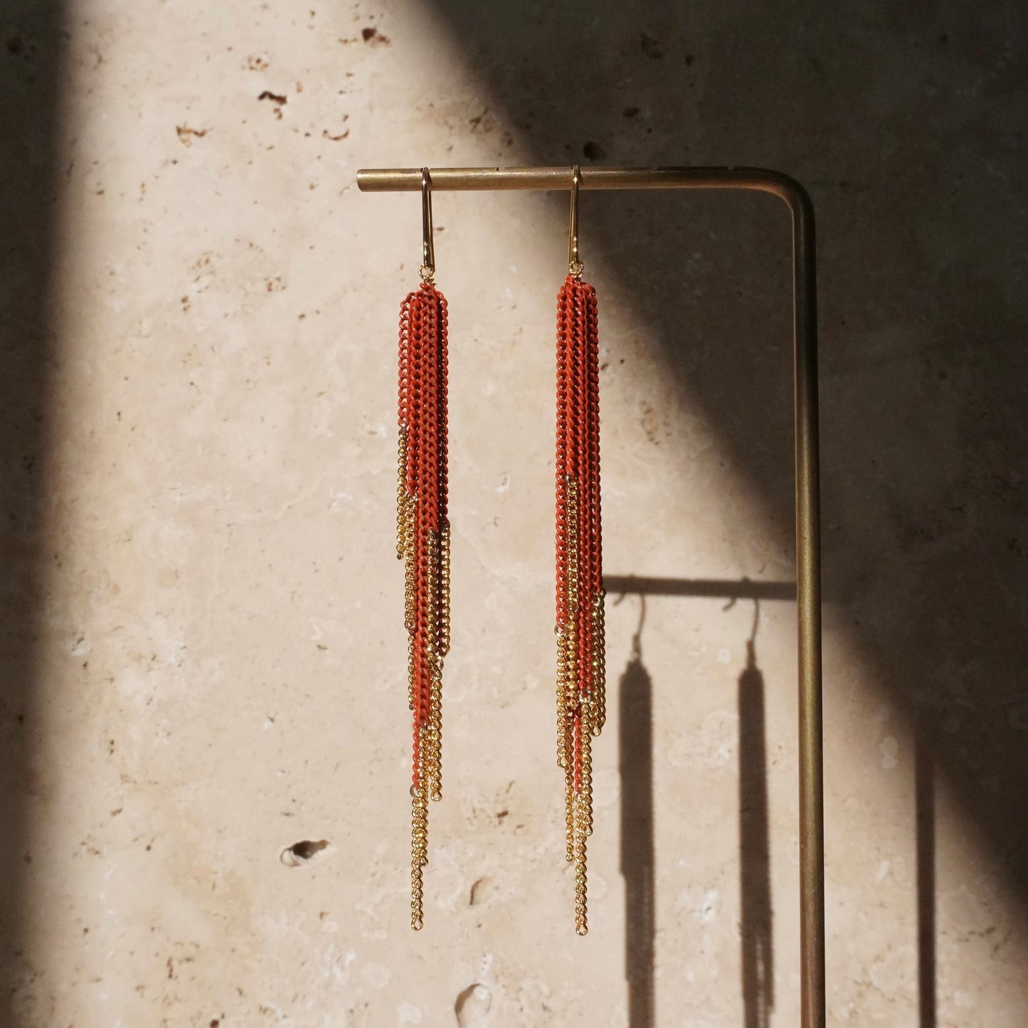 Bicolor Tassel Earring【Orange & Gold】