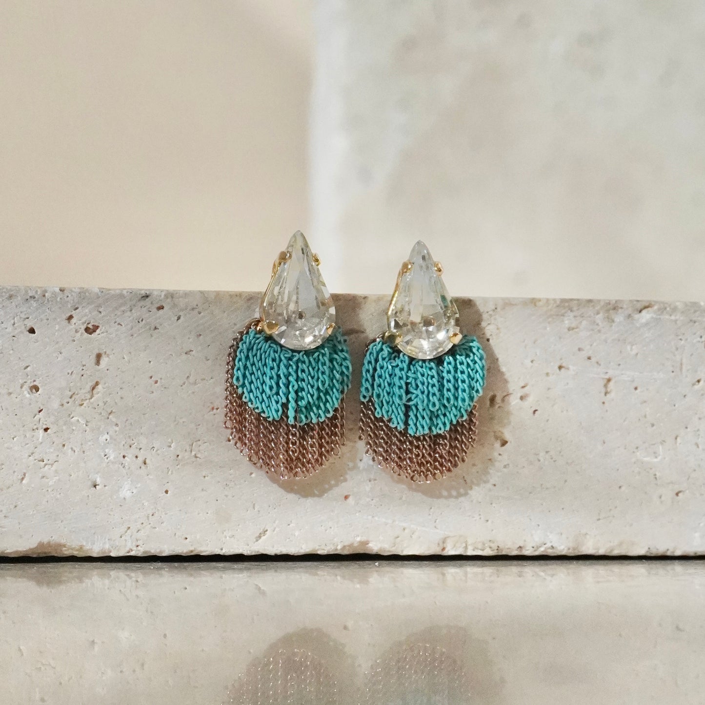 Swarovski Fringe Earring 【Turquoise & Gold】