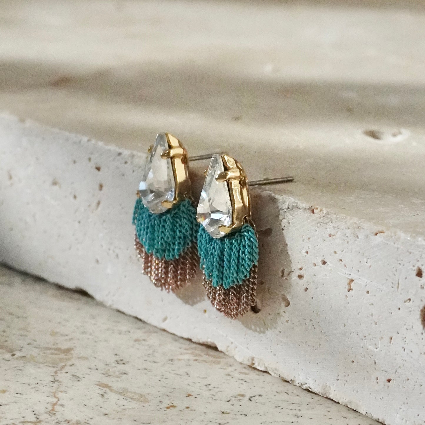Swarovski Fringe Earring 【Turquoise & Gold】