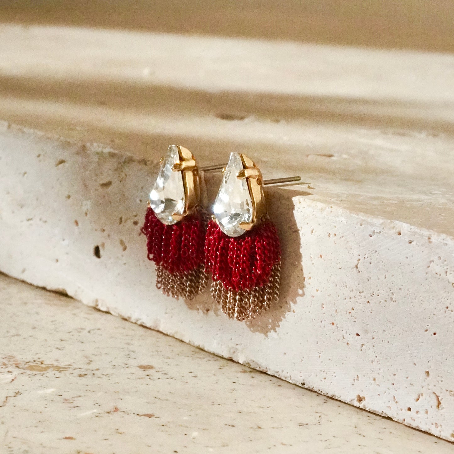 Swarovski Fringe Earring 【Red & Gold】