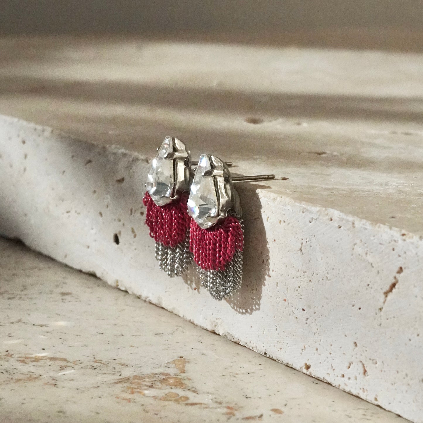 Swarovski Fringe Earring 【Pink & Silver】