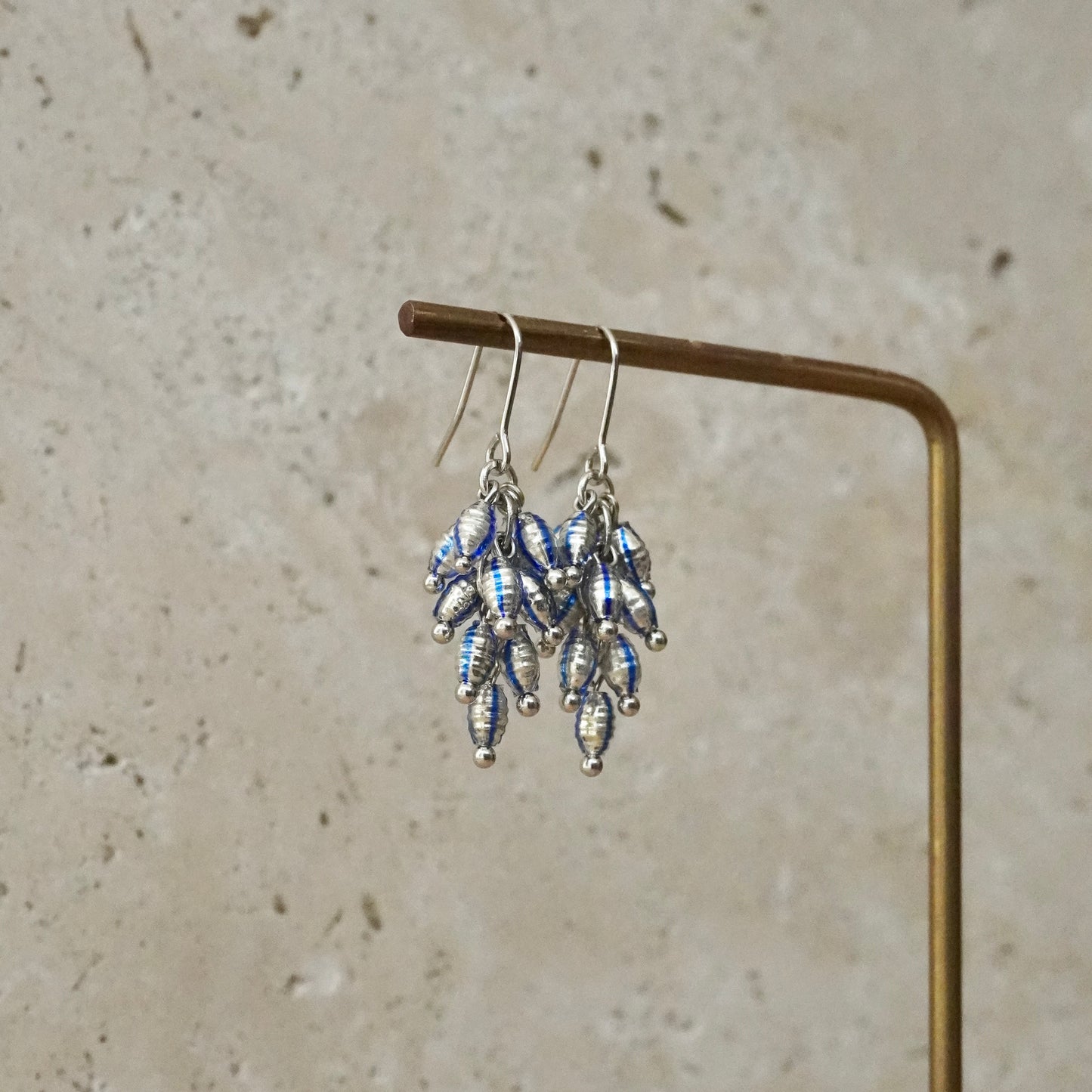 Swinging Vintage Beads Earring 【Silver & Blue】