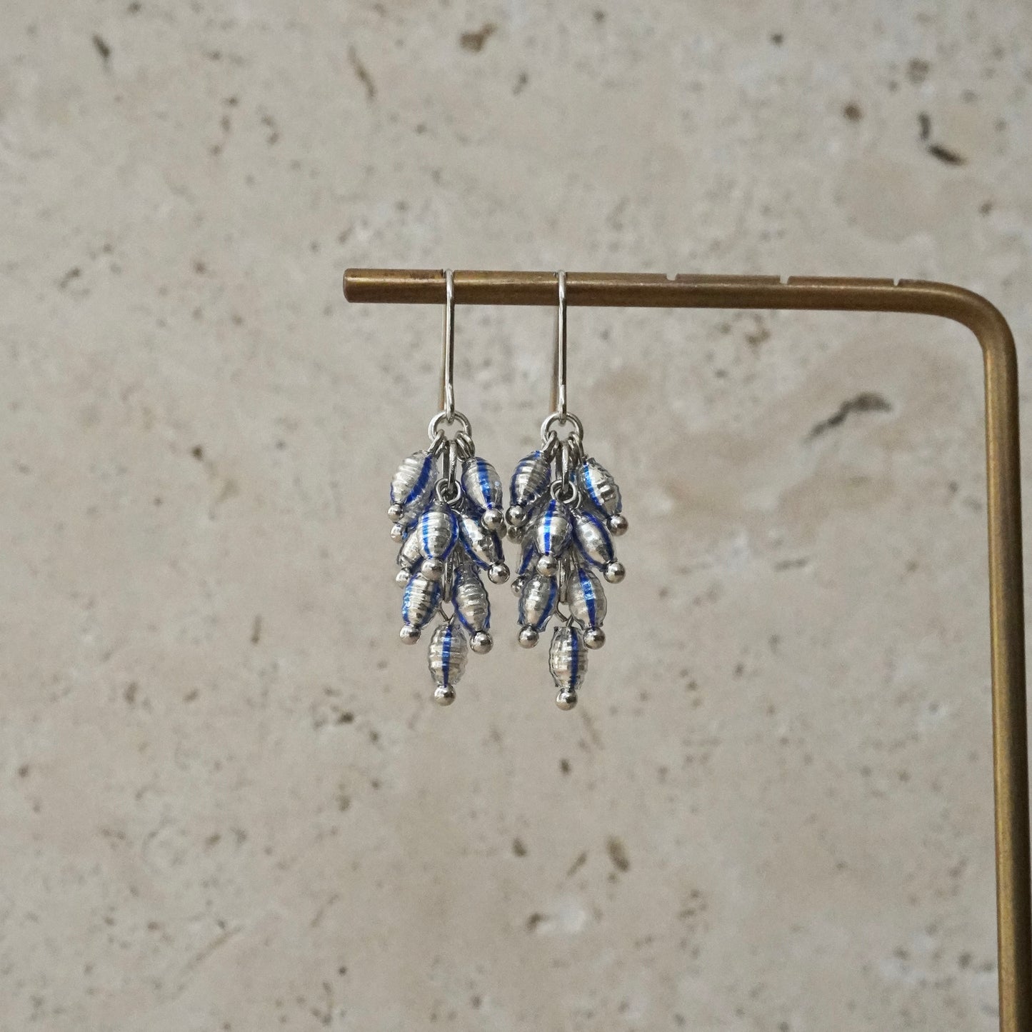Swinging Vintage Beads Earring 【Silver & Blue】