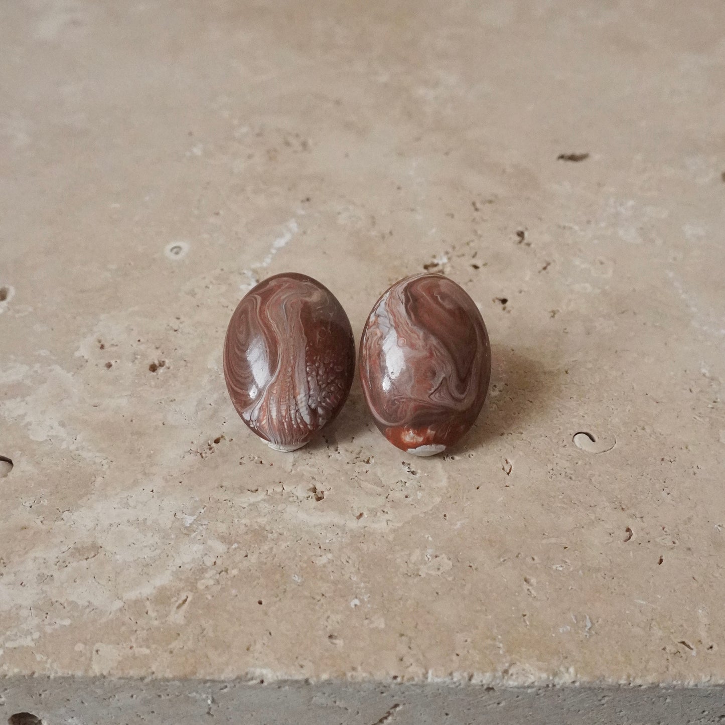 Italian Stone Earring【Brown Marble】
