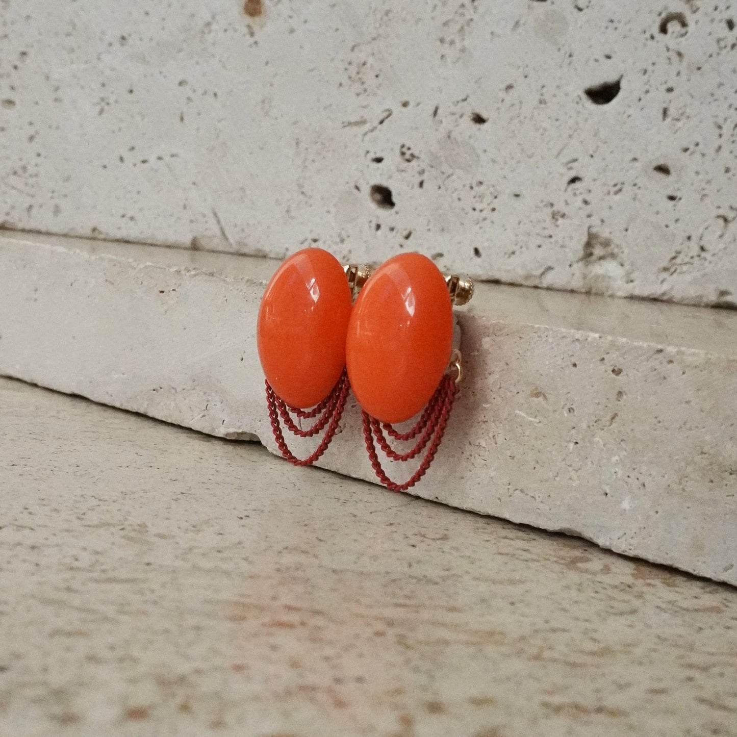 Italian Stone Chain Earring 【Orange】