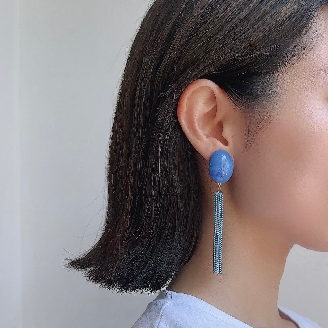 Italian Stone Tassel Earring 【Blue】