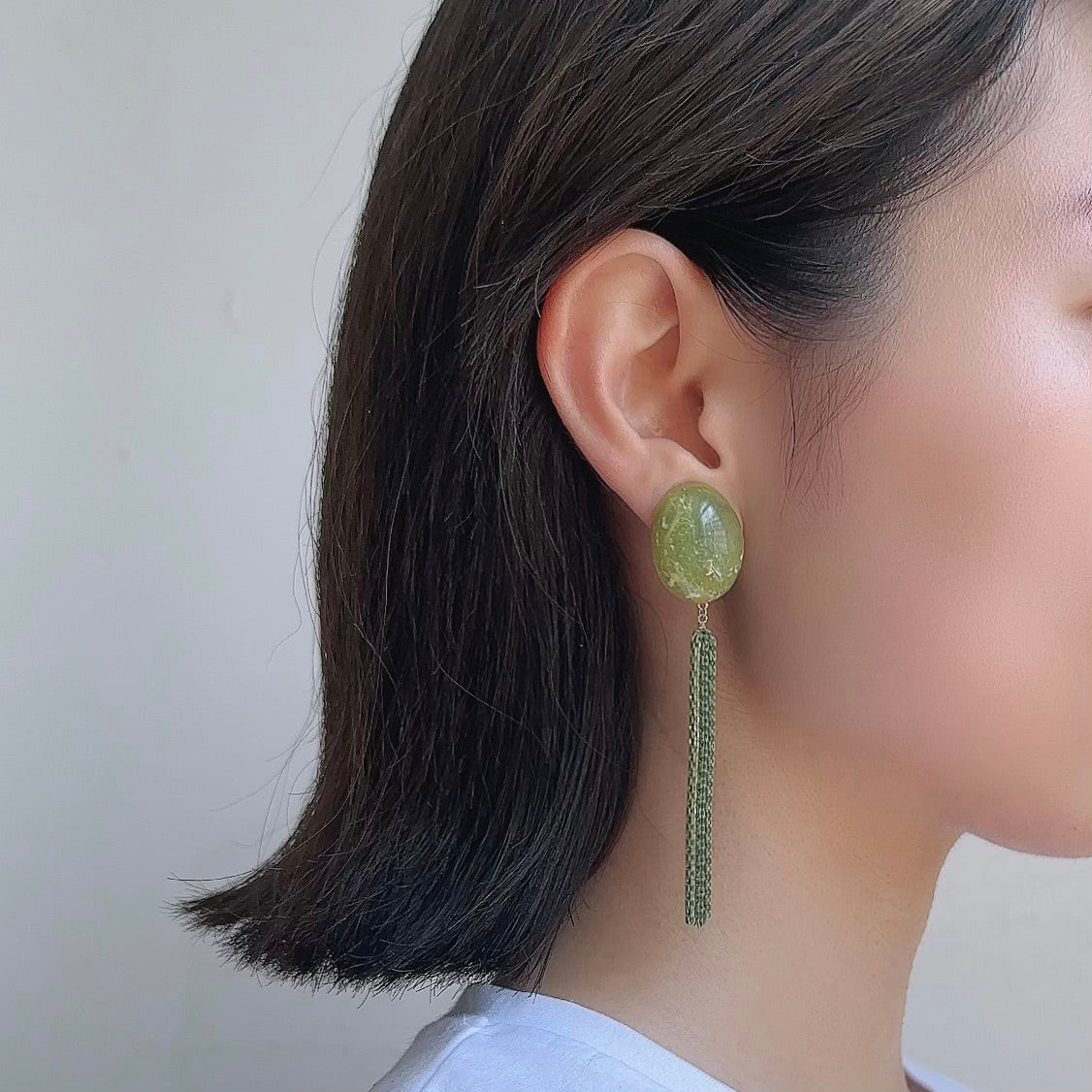 Italian Stone Tassel Earring 【Pistachio】