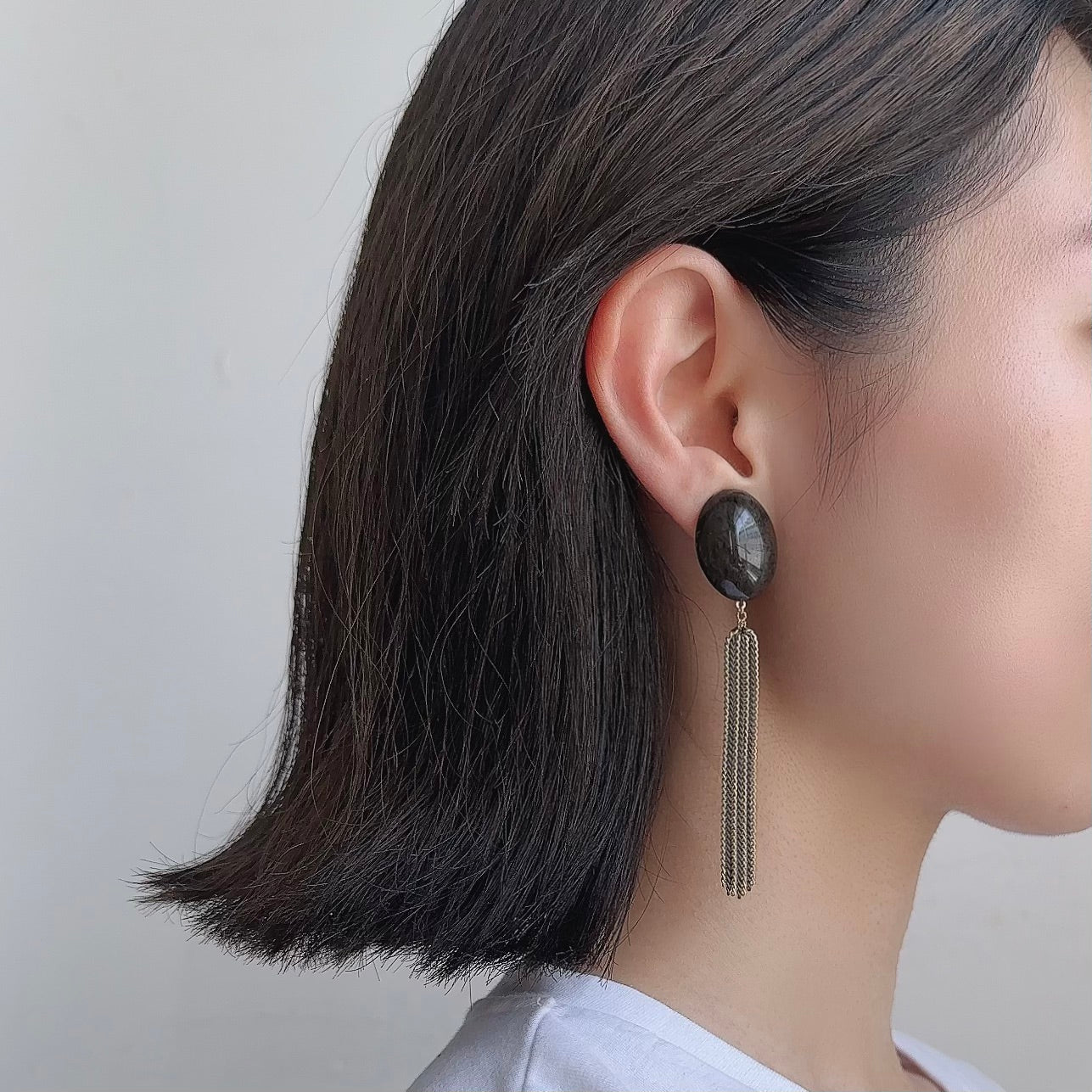 Italian Stone Tassel Earring 【Dark Brown】