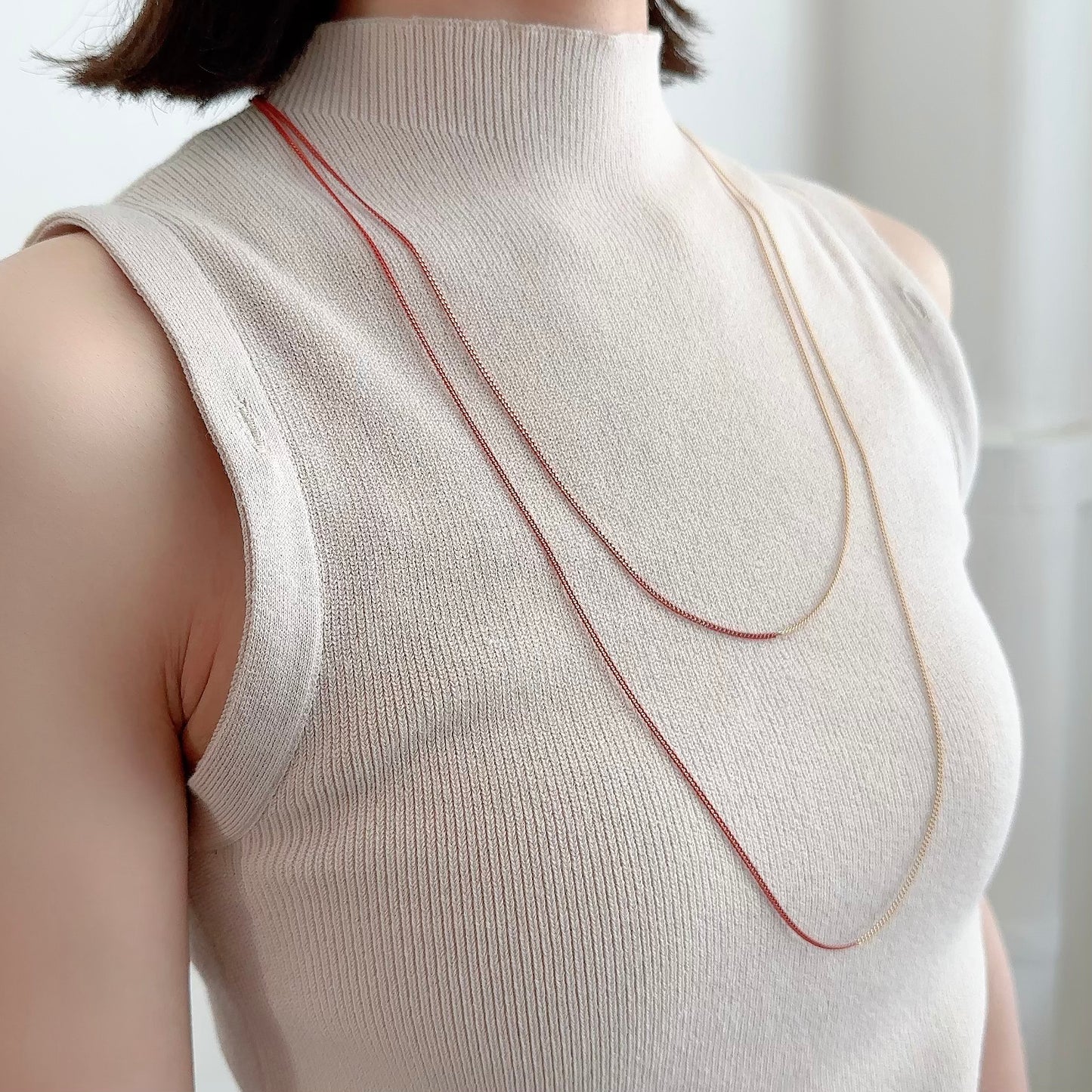 Bicolor Necklace -LONG- 【Orange & Gold】