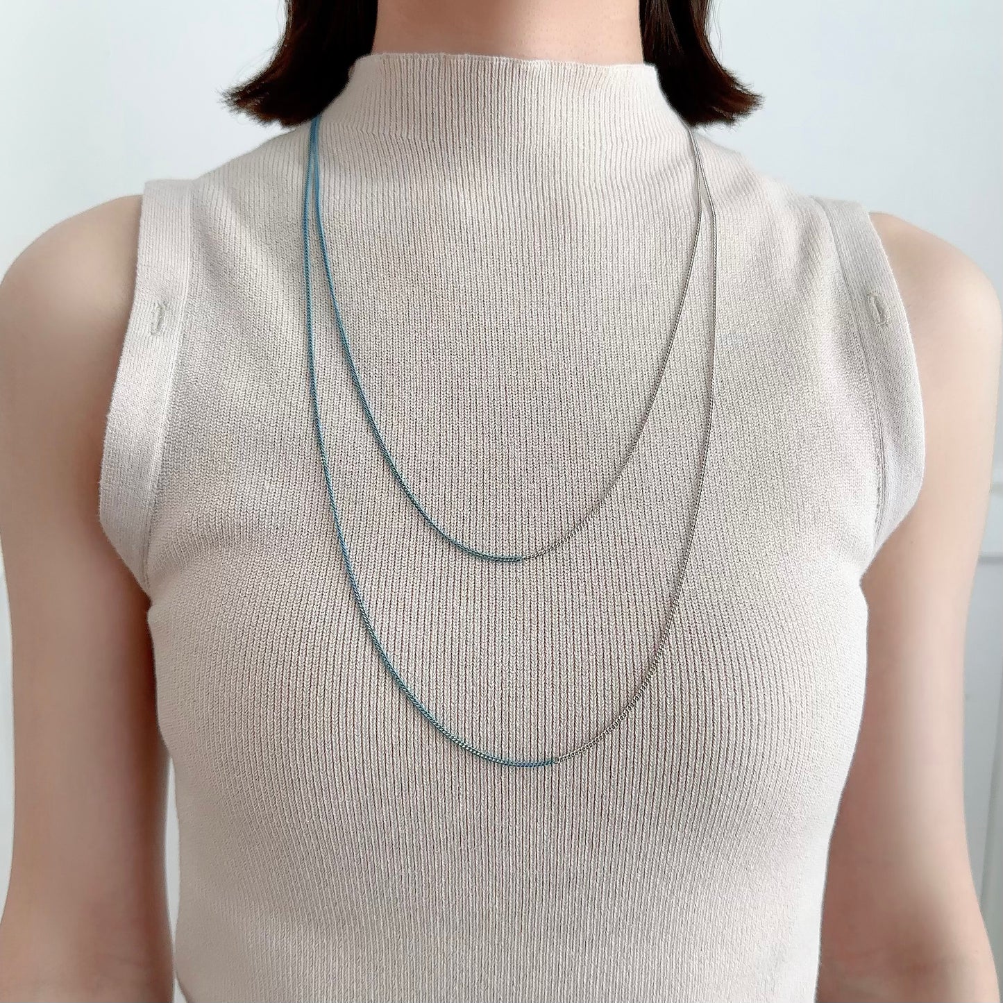 Bicolor Necklace -SHORT- 【Turquoise & Silver】