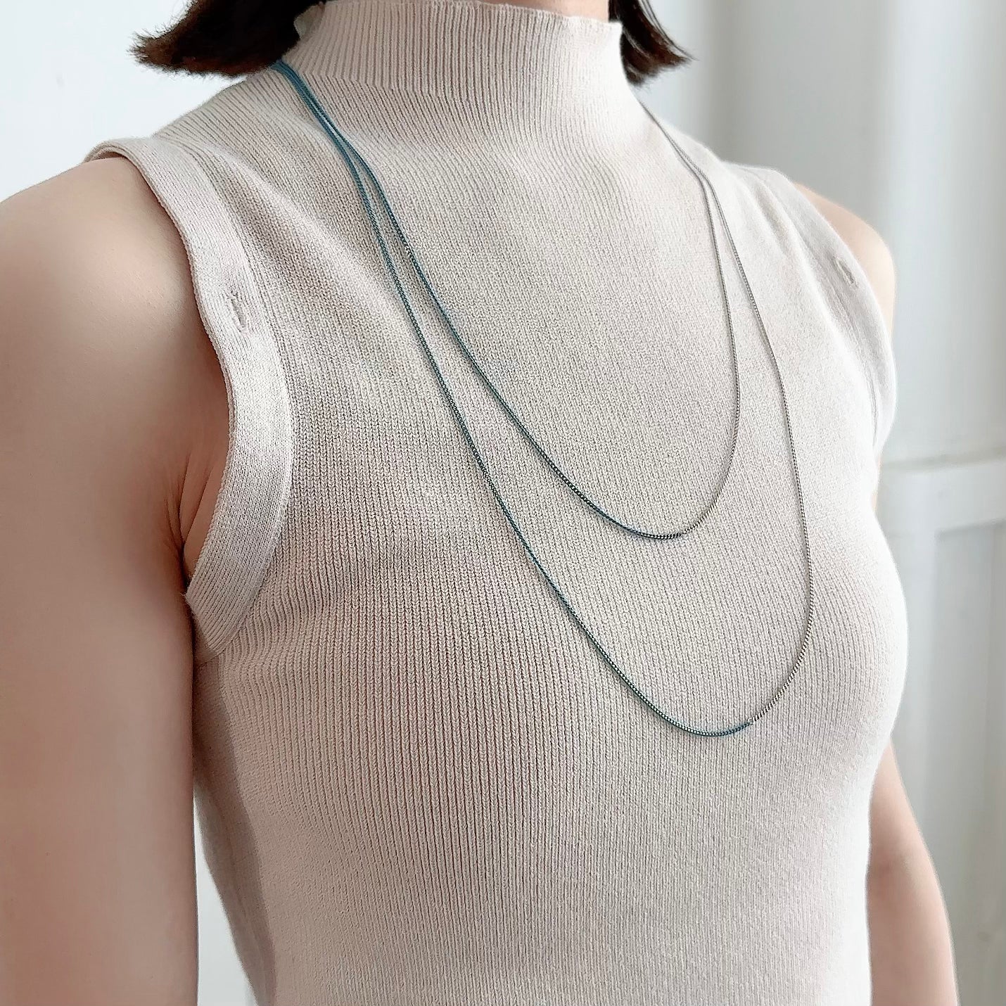 Bicolor Necklace -SHORT- 【Turquoise & Silver】