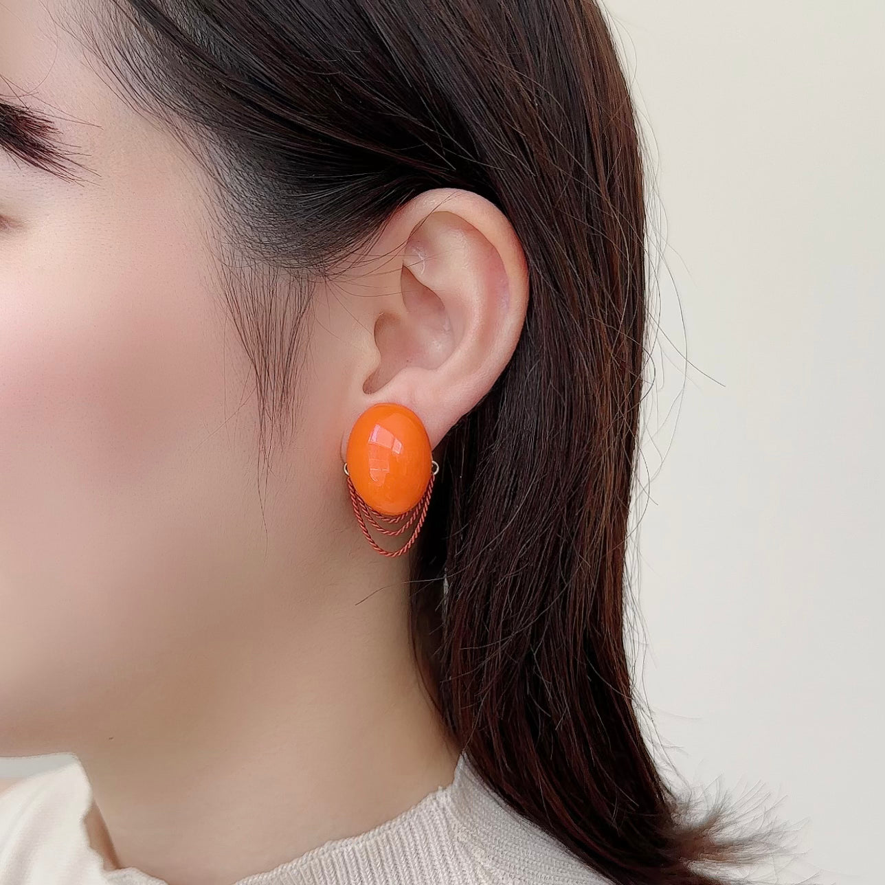 Italian Stone Chain Earring 【Orange】