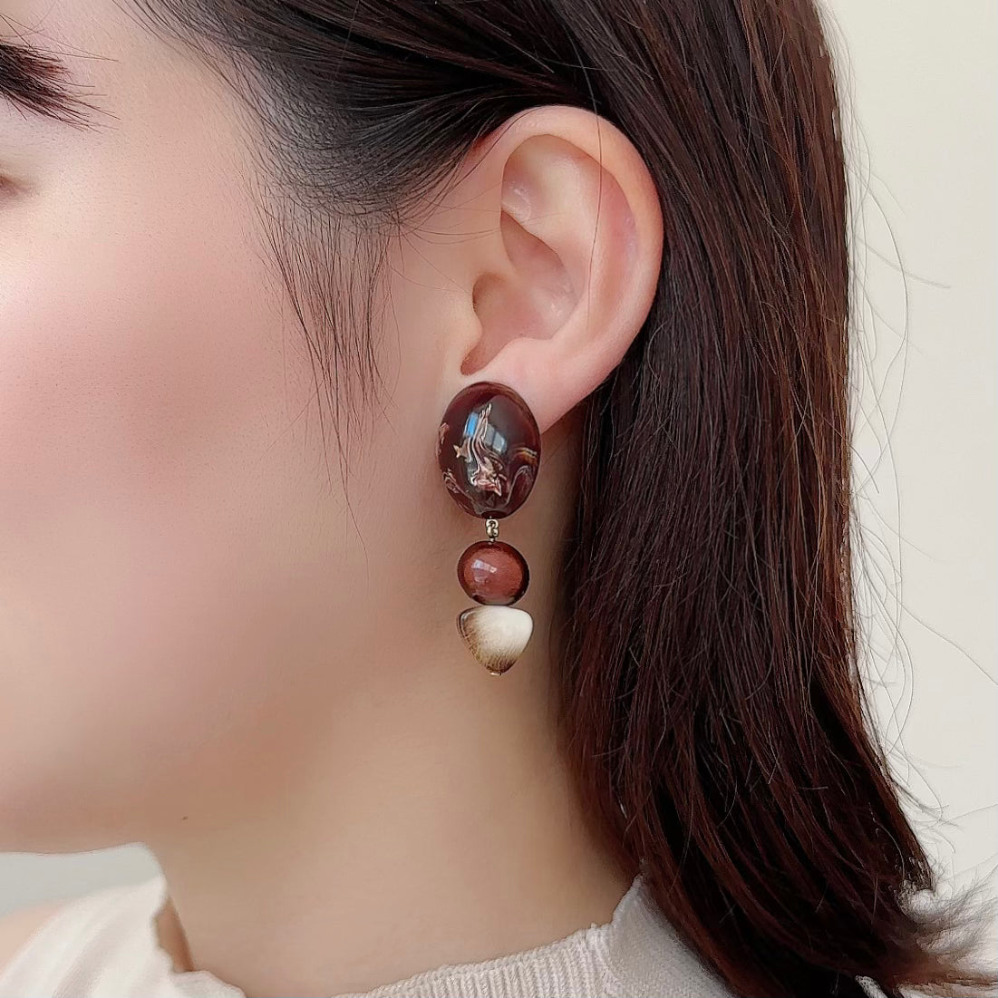 Italian Stone Earring【Dark Brown Marble】