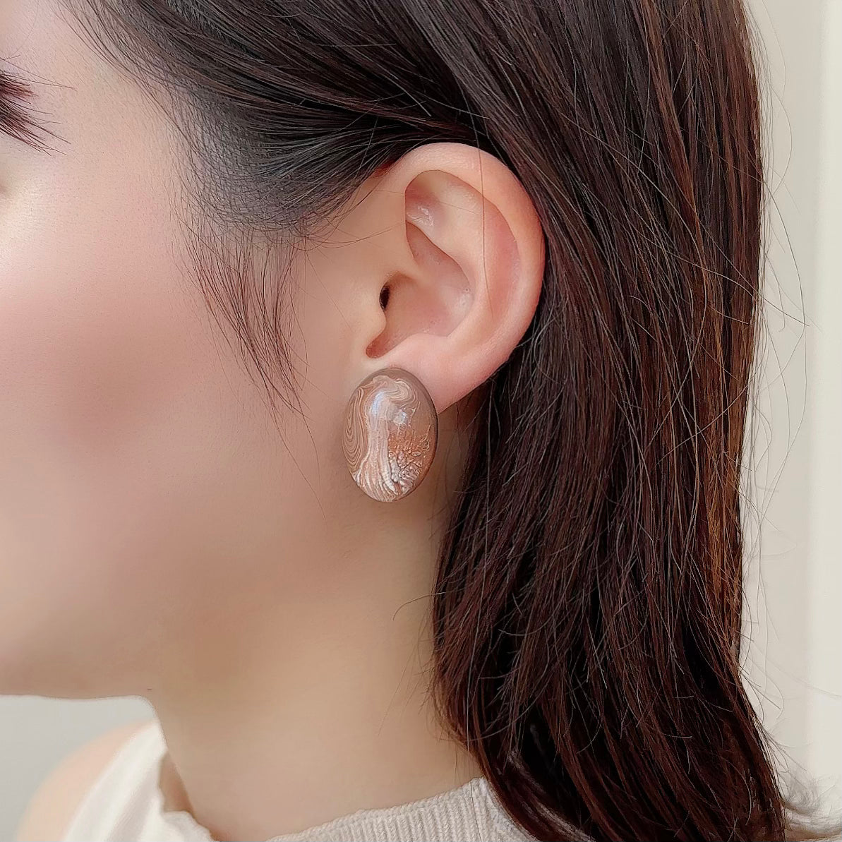 Italian Stone Earring【Brown Marble】