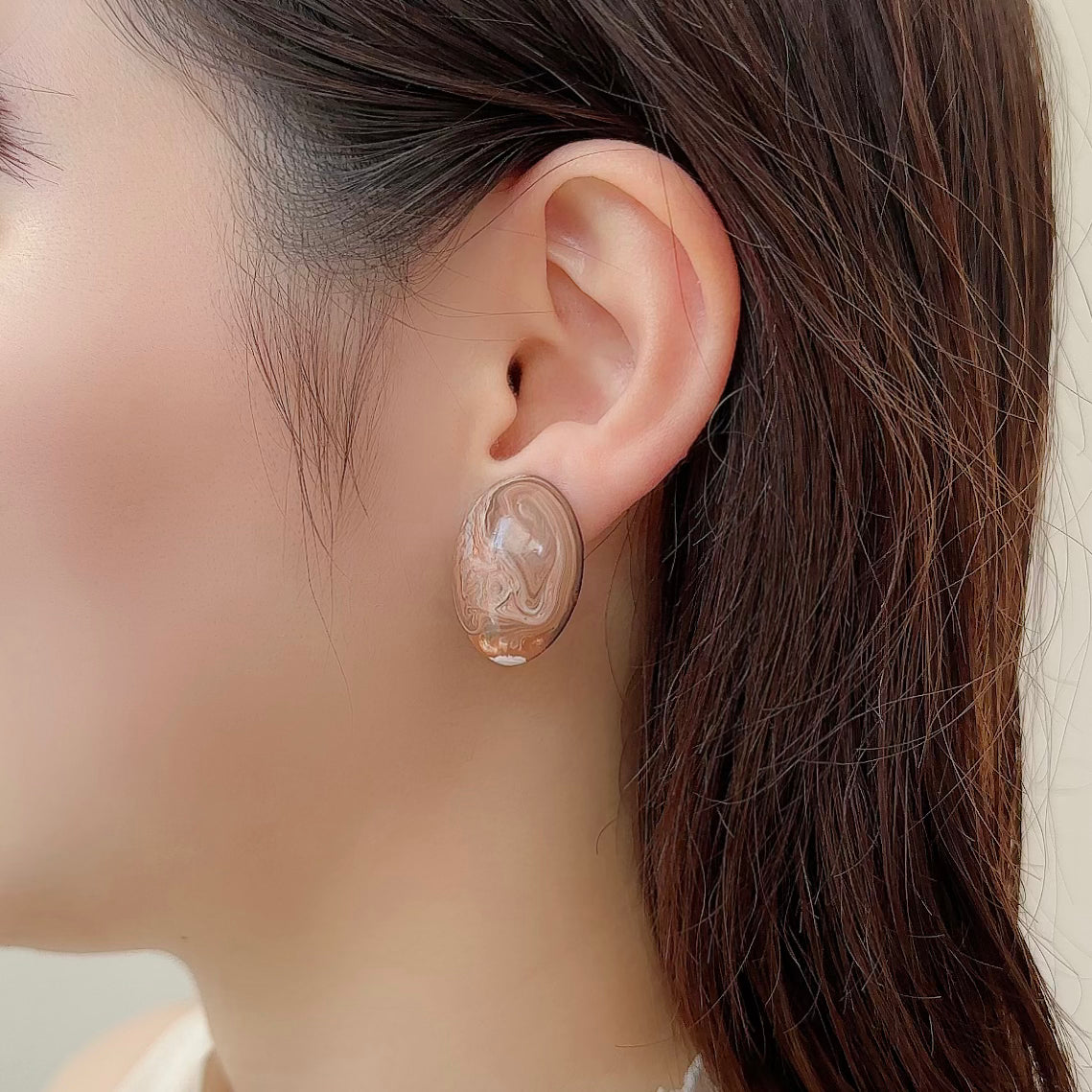Italian Stone Earring【Brown Marble】