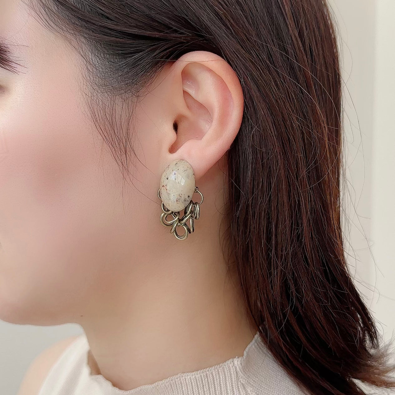 Bubble Chain Earring【Beige】