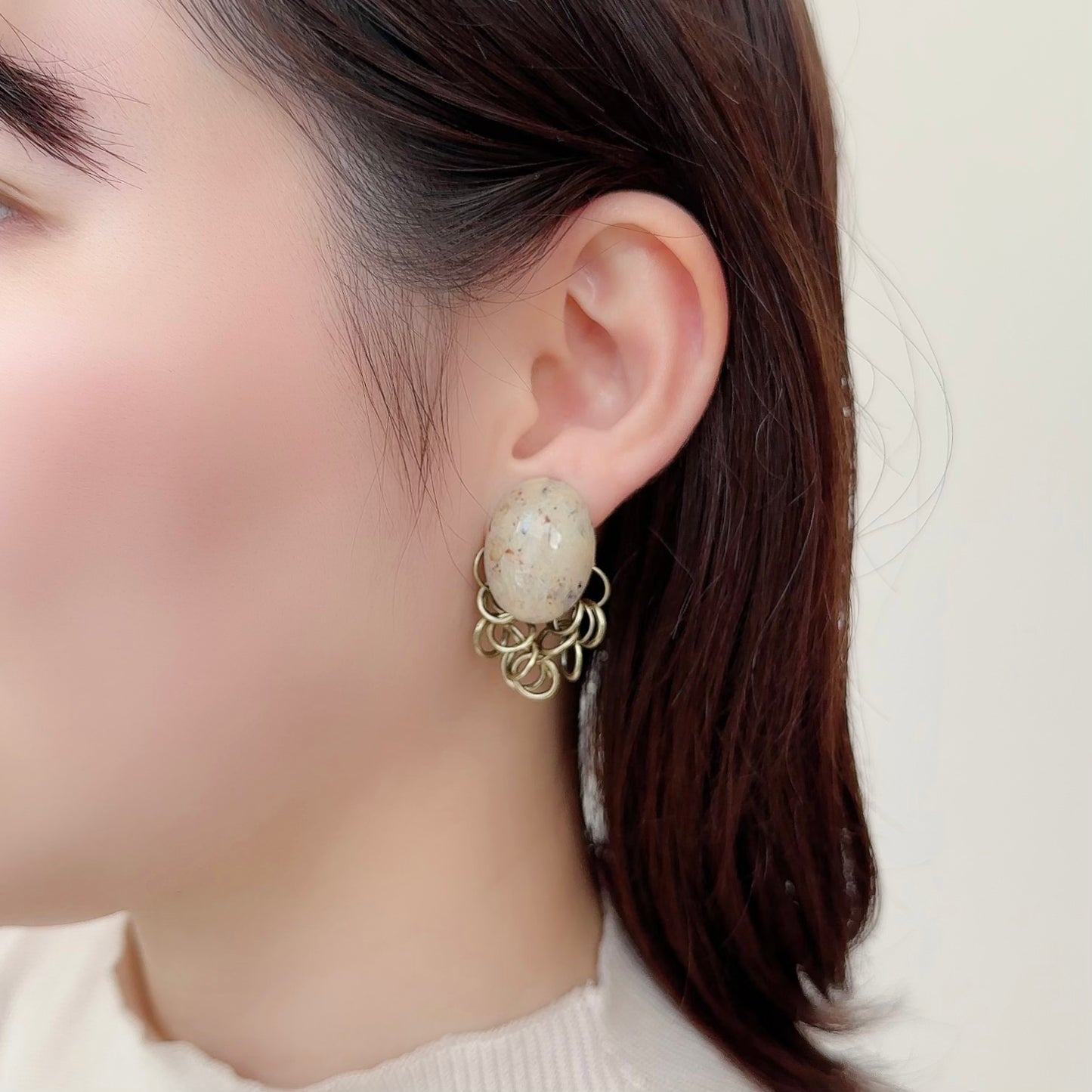 Bubble Chain Earring【Beige】