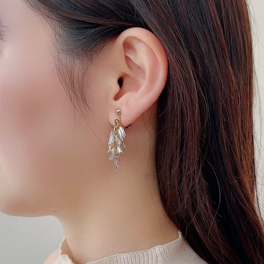 Swinging Vintage Beads Earring 【Clear & Bronze】