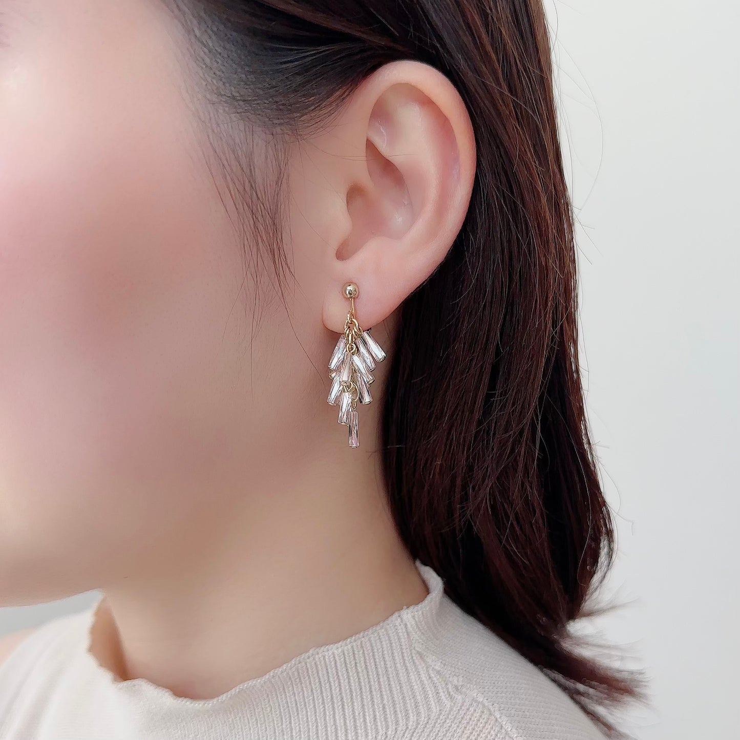 Swinging Vintage Beads Earring 【Clear & Bronze】