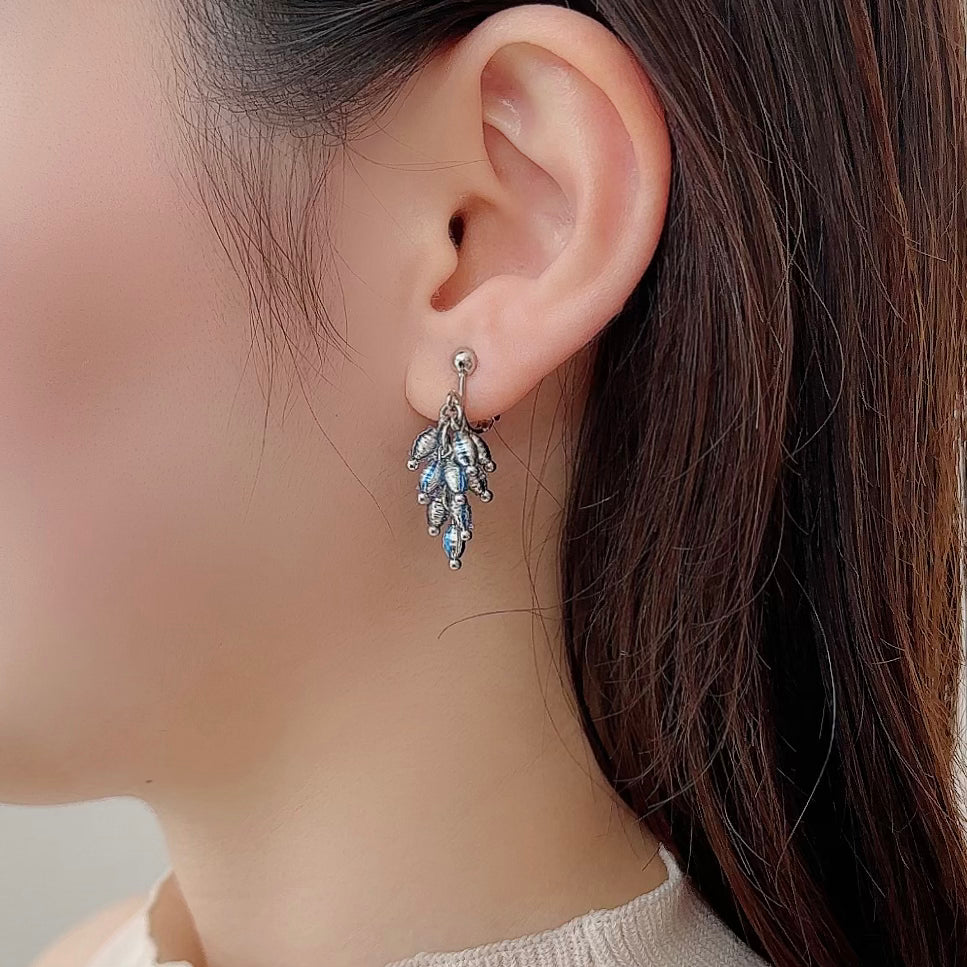 Swinging Vintage Beads Earring 【Silver & Blue】