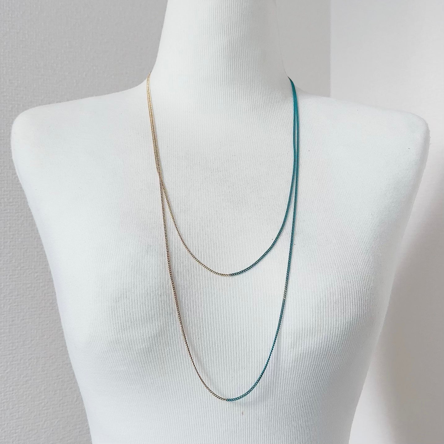 Bicolor Necklace -LONG- 【Turquoise & Gold 】