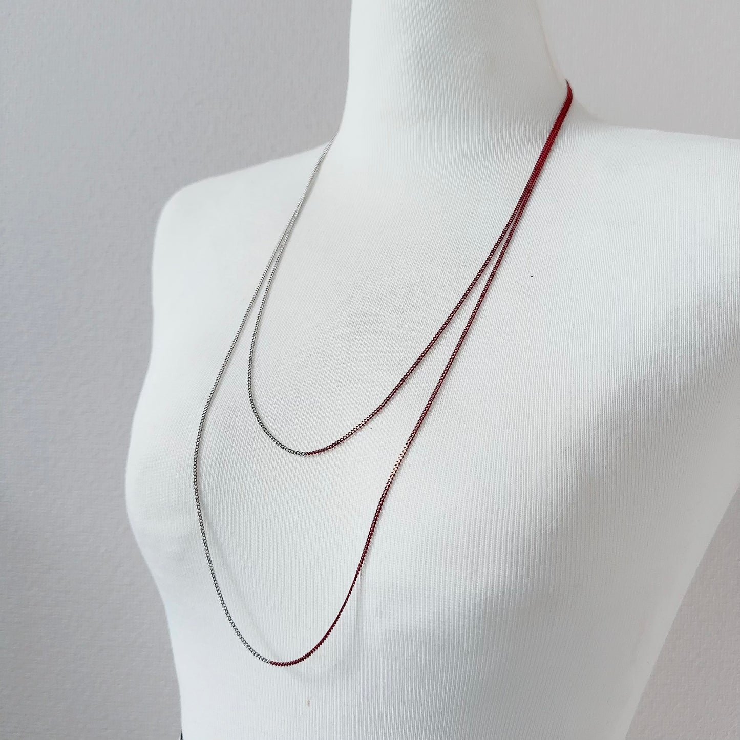 Bicolor Necklace -SHORT- 【Red & Silver】