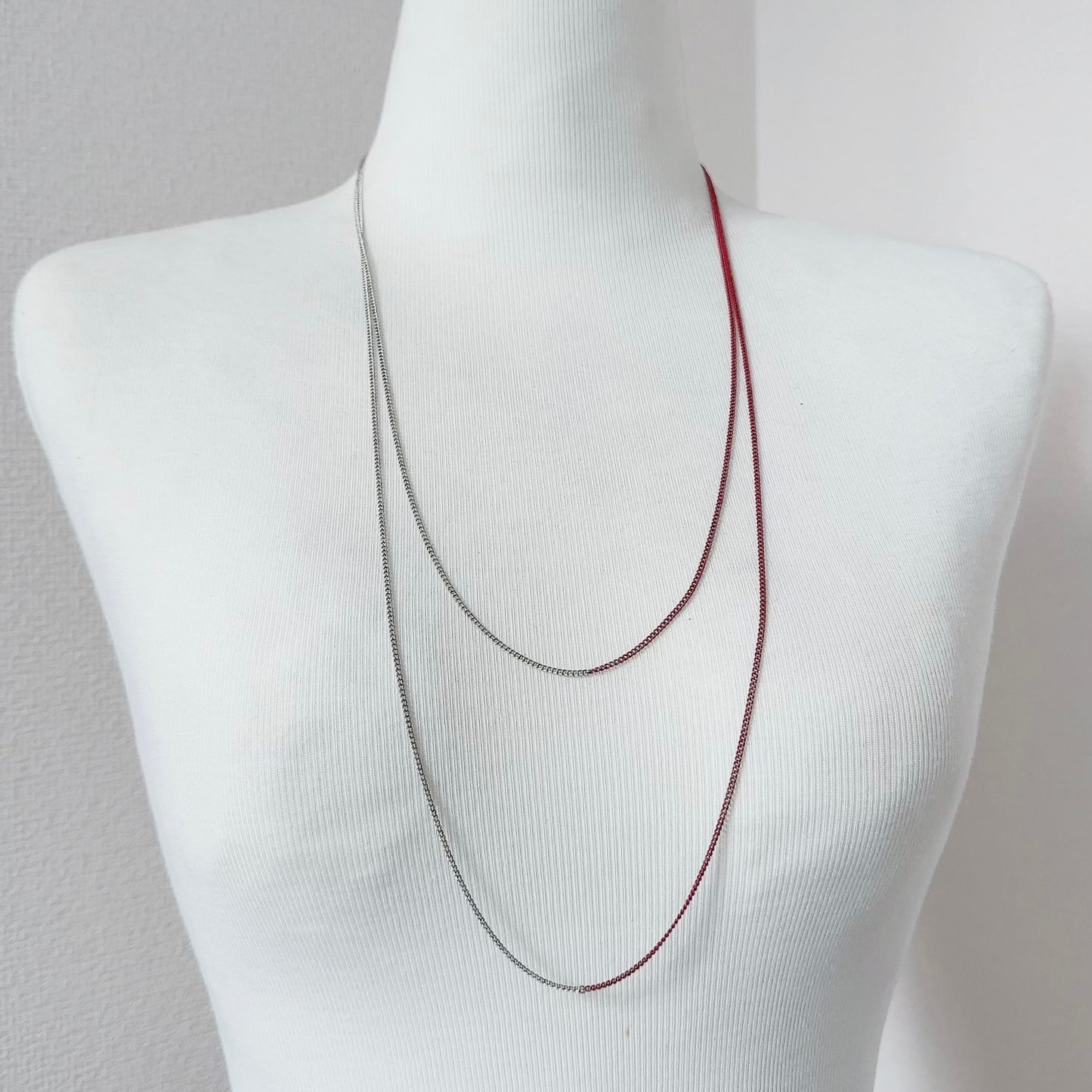 Bicolor Necklace -SHORT- 【Red & Silver】