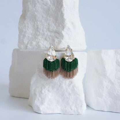 Swarovski Fringe Earring 【Green & Gold】