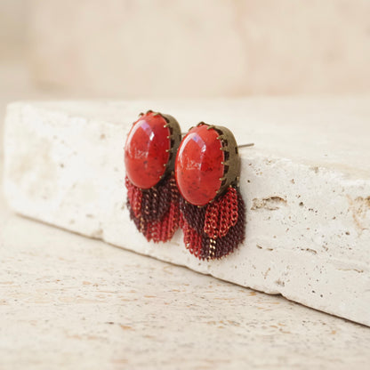Italian Stone Vintage Fringe Earring【Red】