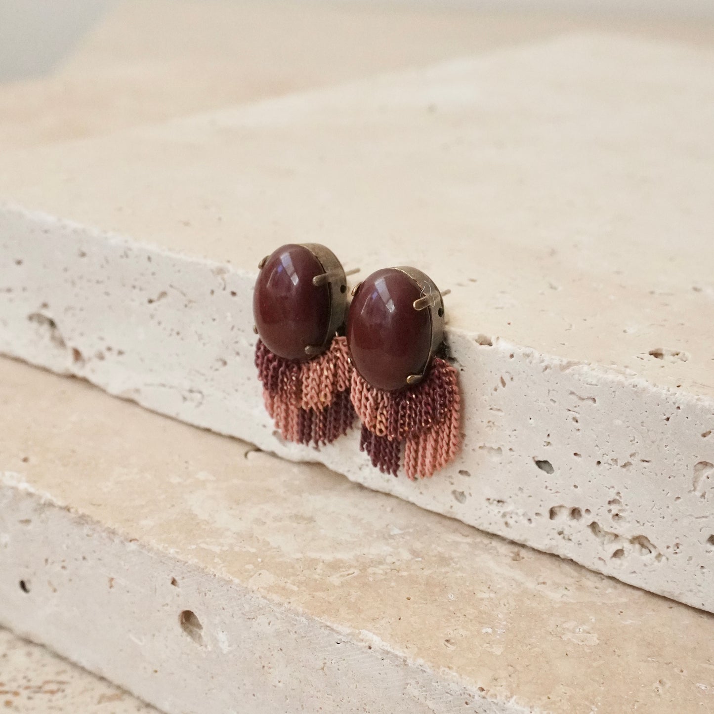 Italian Stone Fringe Earring【Brown】