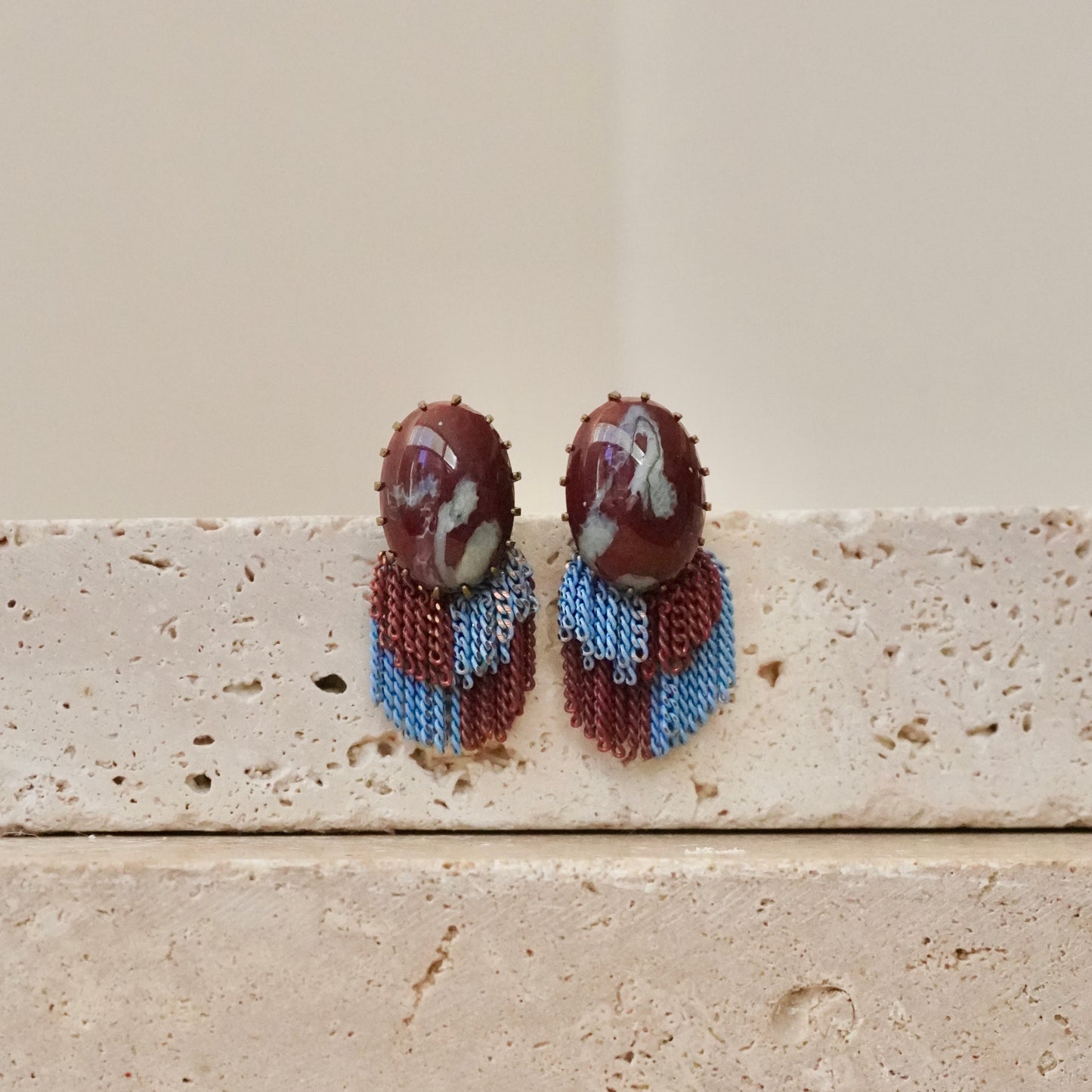 Italian Stone Vintage Fringe Earring【Brown & Blue】