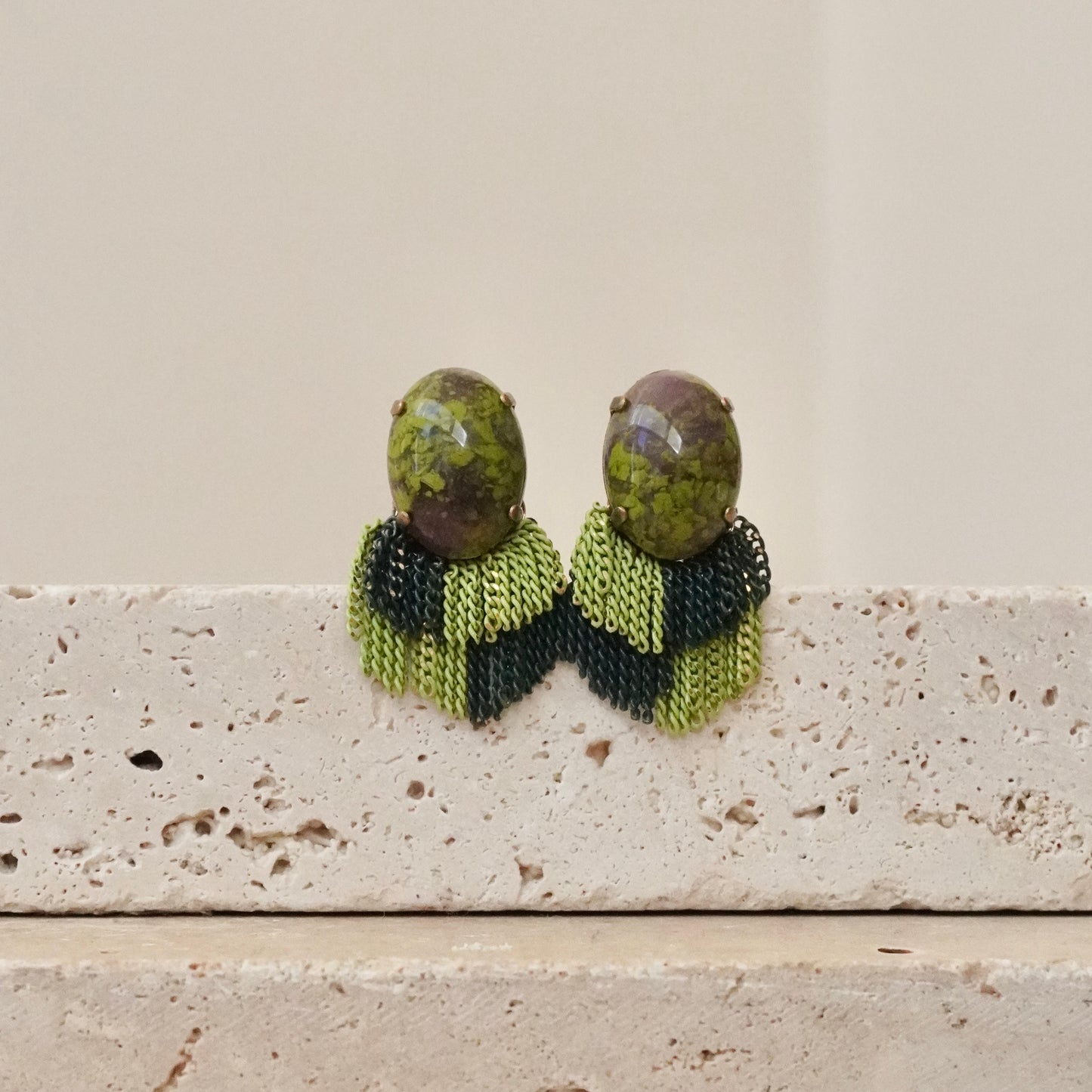 Italian Stone Fringe Earring【Green】