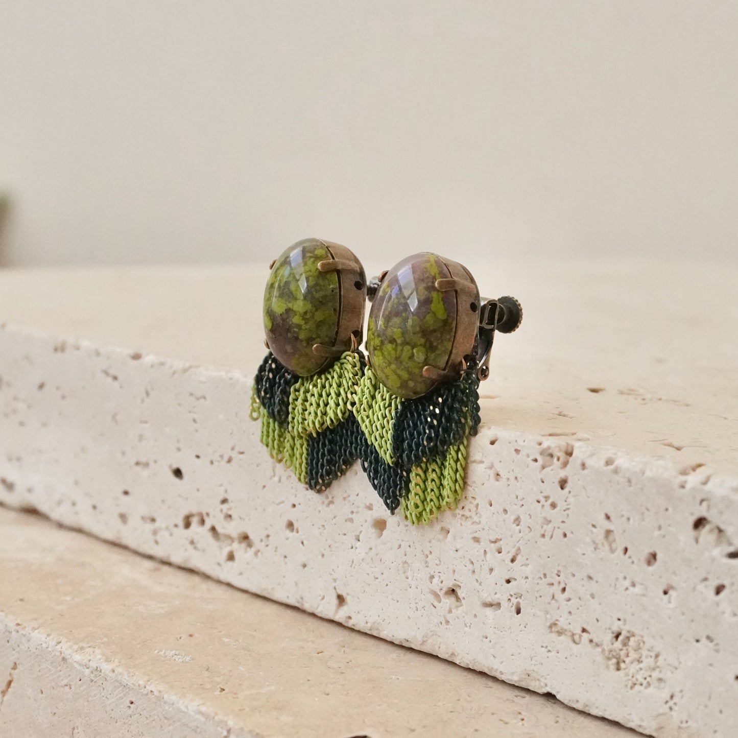 Italian Stone Fringe Earring【Green】