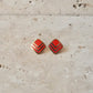 Square Vintage Button Earring 【Red】