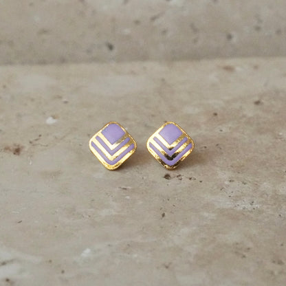 Square Vintage Button Earring 【Lavender】