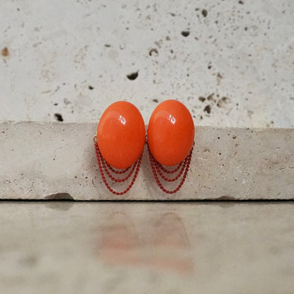 Italian Stone Chain Earring 【Orange】