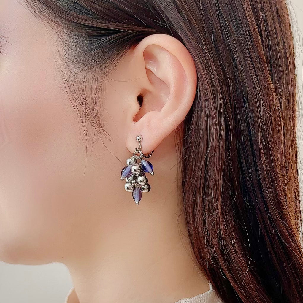 Swinging Vintage Beads Earring 【Purple & Silver】