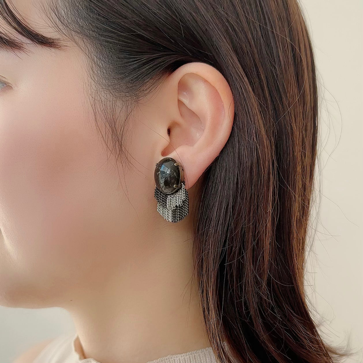 Italian Stone Fringe Earring【Black】