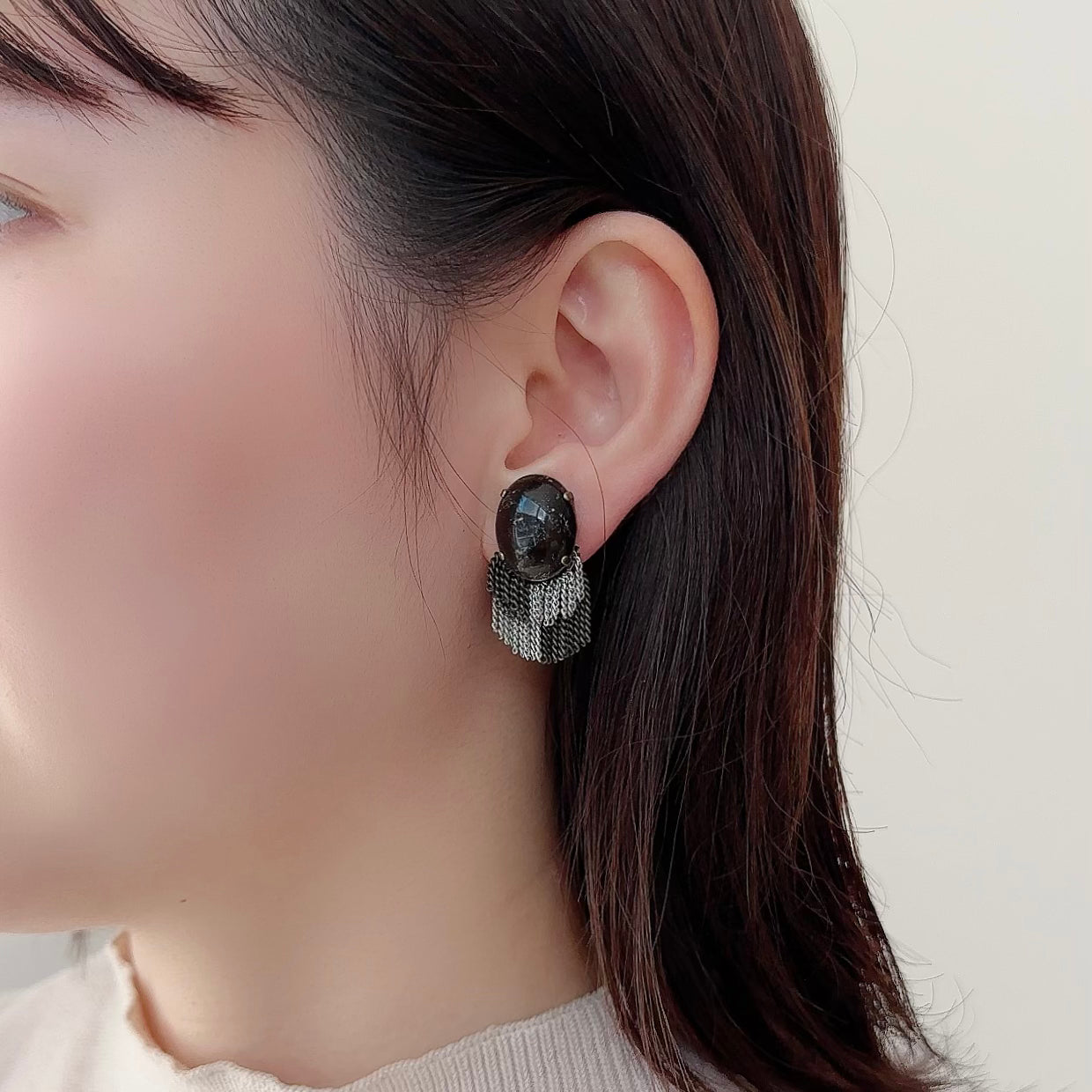 Italian Stone Fringe Earring【Black】