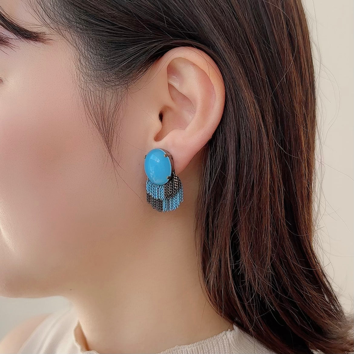 Italian Stone Fringe Earring【Blue】